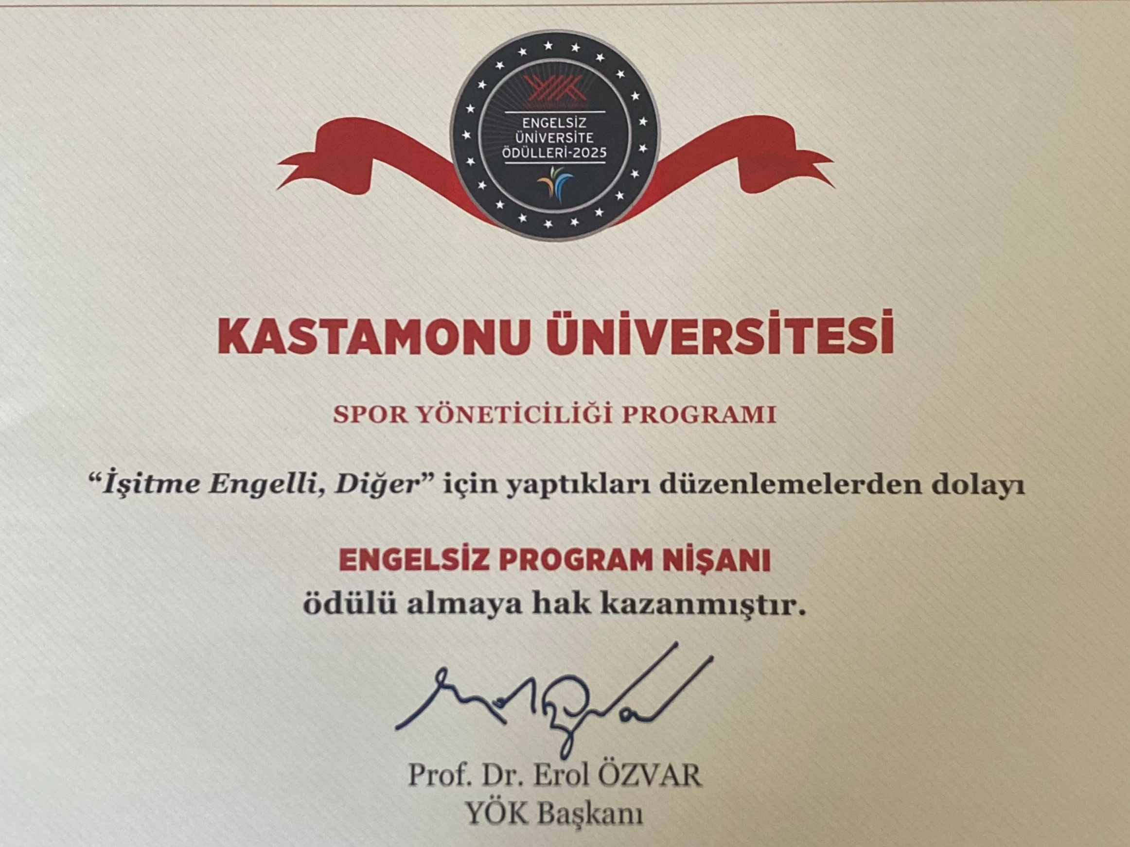 Fakültemize “Engelsiz Program Nişanı” Ödülü